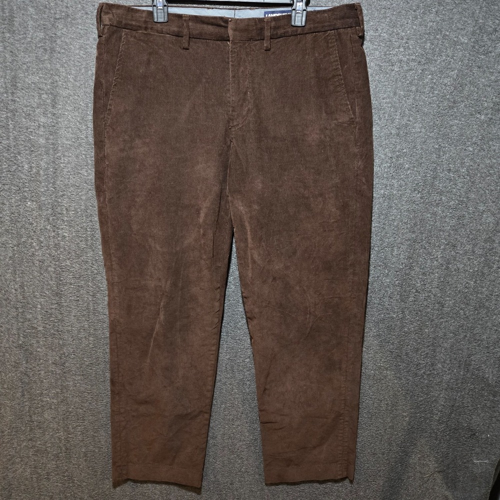 Lands' End Mens Corduroy Tradtional Fit Pants Brown 38 x 31 Flat Front Grandpa
